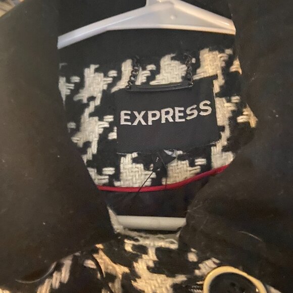 **Express** Women's Wool Blend Houndstooth Black White Double Breasted Peacoat M - Picture 7 of 11
